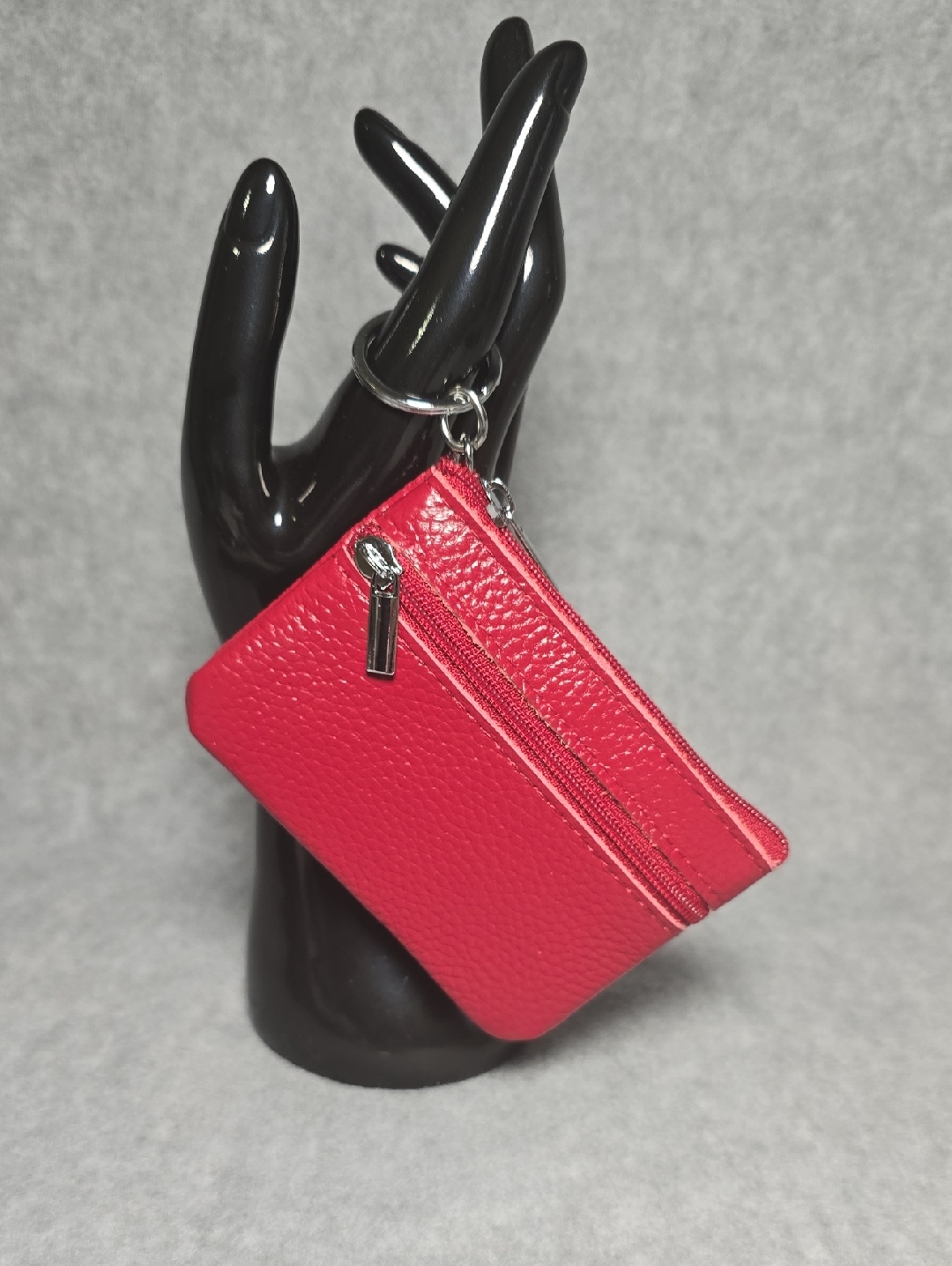 Pebbled Red Leather Key Card Holder With Keyring Pebbled Red Leather Key Card Holder With Keyring